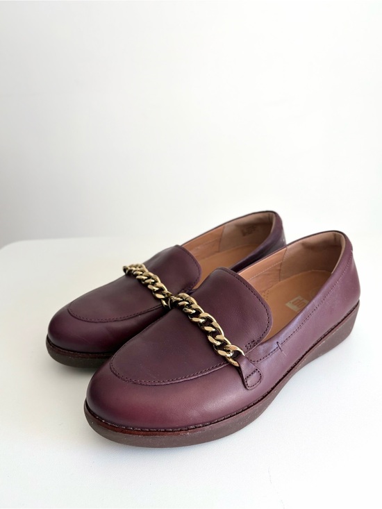 Fitflop Shoes - FitFlop Paige Chain Burgundy Leather Loafers Preppy Academia US 9